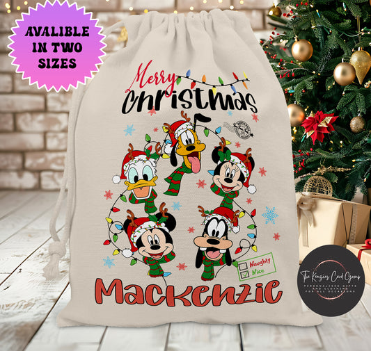 Personalised Disney Christmas Stock Gift Sack - Fab Five Mickey Mouse Christmas Editon