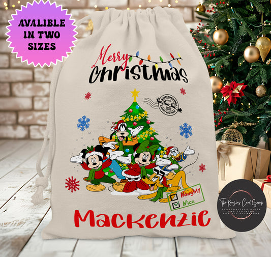 Personalised Disney Christmas Stock Gift Sack - Fab Five Mickey Mouse Christmas Editon