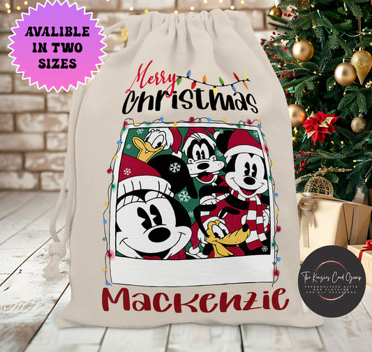 Personalised Disney Christmas Stock Gift Sack - Fab Five Mickey Mouse Christmas Editon