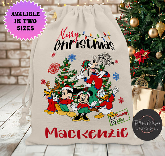 Personalised Disney Christmas Stock Gift Sack - Fab Five Mickey Mouse Christmas Editon
