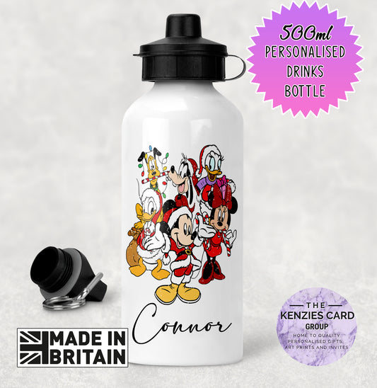 Personalised Disney Fab Five Christmas 500ml Metal Water Bottle