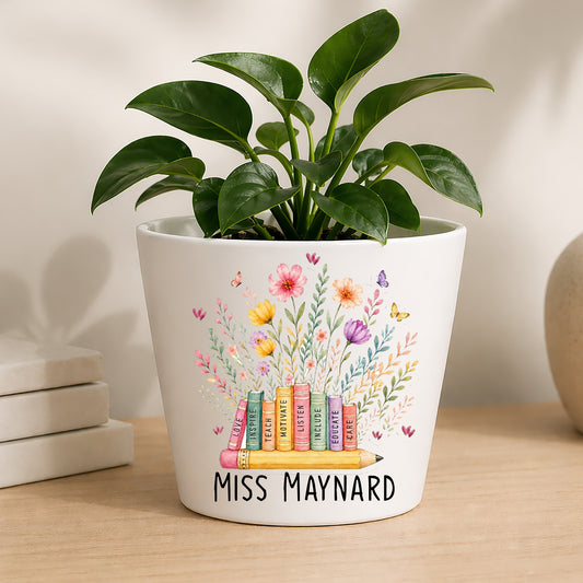Personalised Teacher Plant Pot | Custom Teacher Appreciaion Gift, Thank You Present - Book Edition