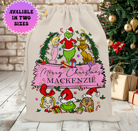 Personalised The Grinch Christmas Stock Gift Sack - Grinch Christmas 2025 Edition