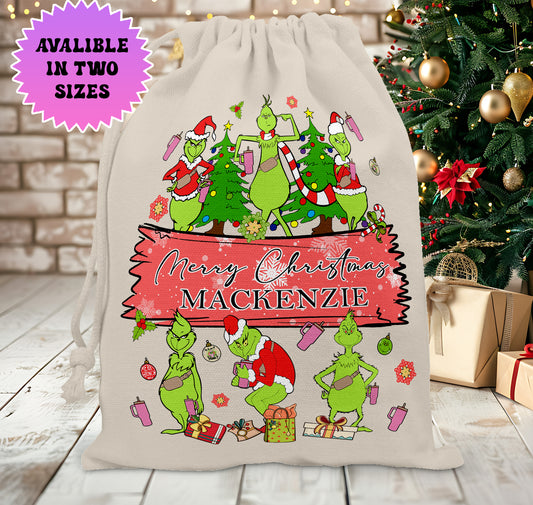Personalised The Grinch Christmas Stock Gift Sack - Grinch Christmas 2025 Edition