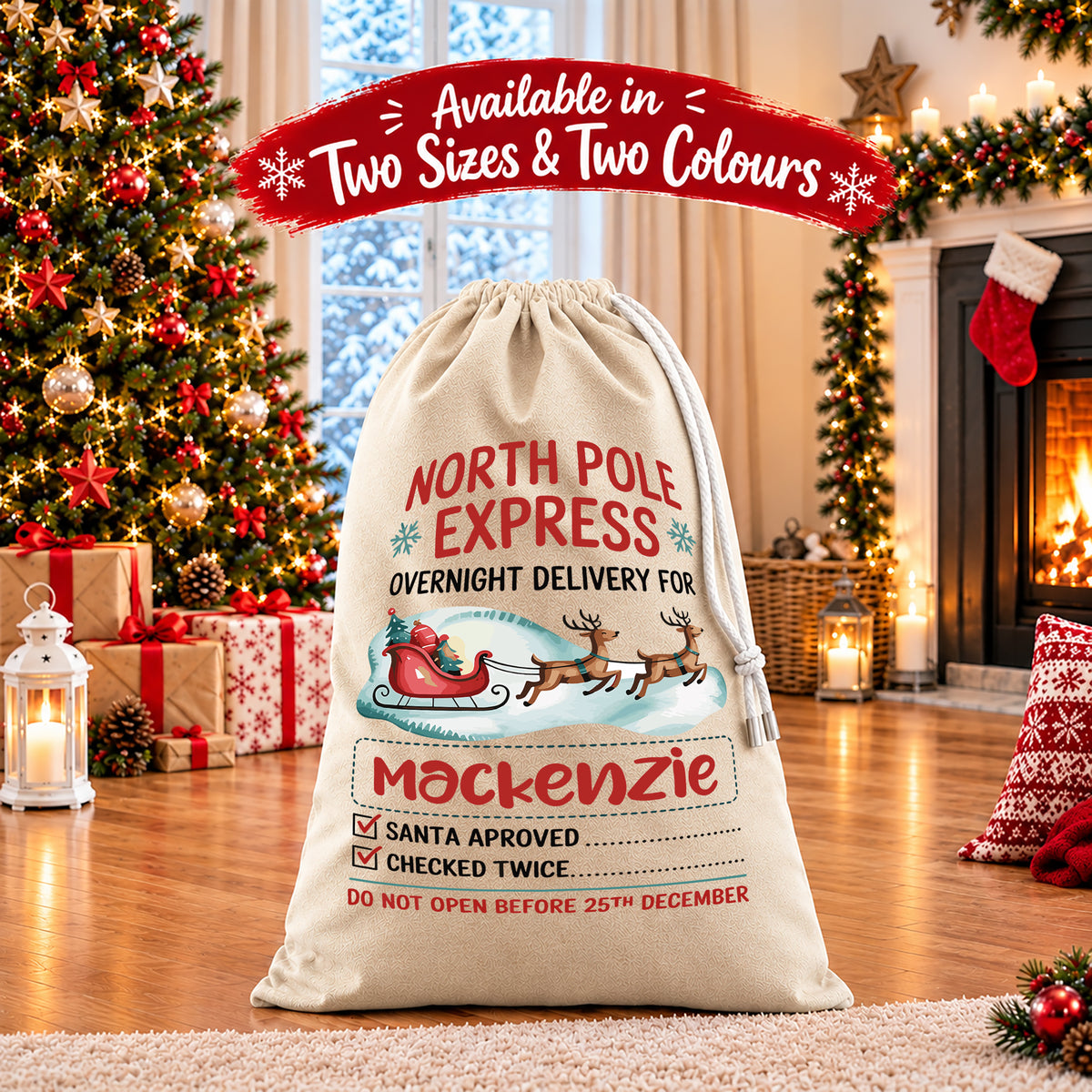 Personalised Christmas Stock Gift Sack -Classic Santas Sleigh Edition V7