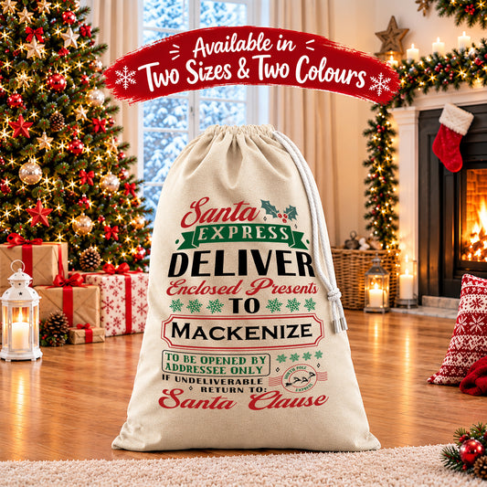 Personalised Christmas Stock Gift Sack -Classic Santas Sleigh Edition V6