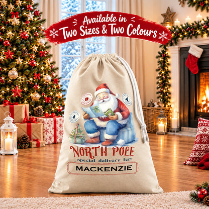 Personalised Christmas Stock Gift Sack -Classic Santas Sleigh Edition V5