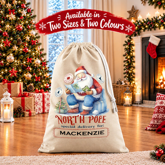 Personalised Christmas Stock Gift Sack -Classic Santas Sleigh Edition V5