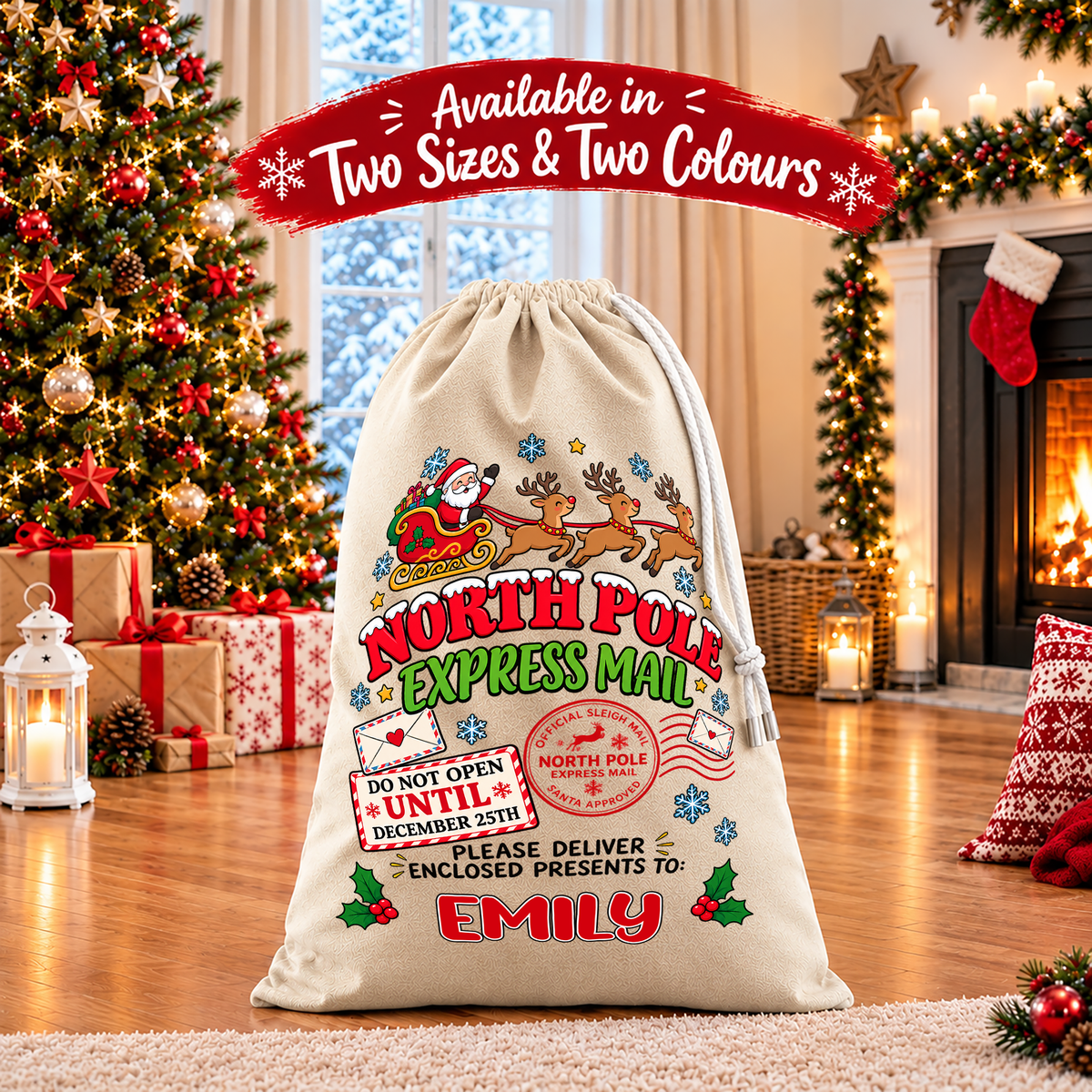 Personalised Christmas Stock Gift Sack -Classic Santas Sleigh Edition V4