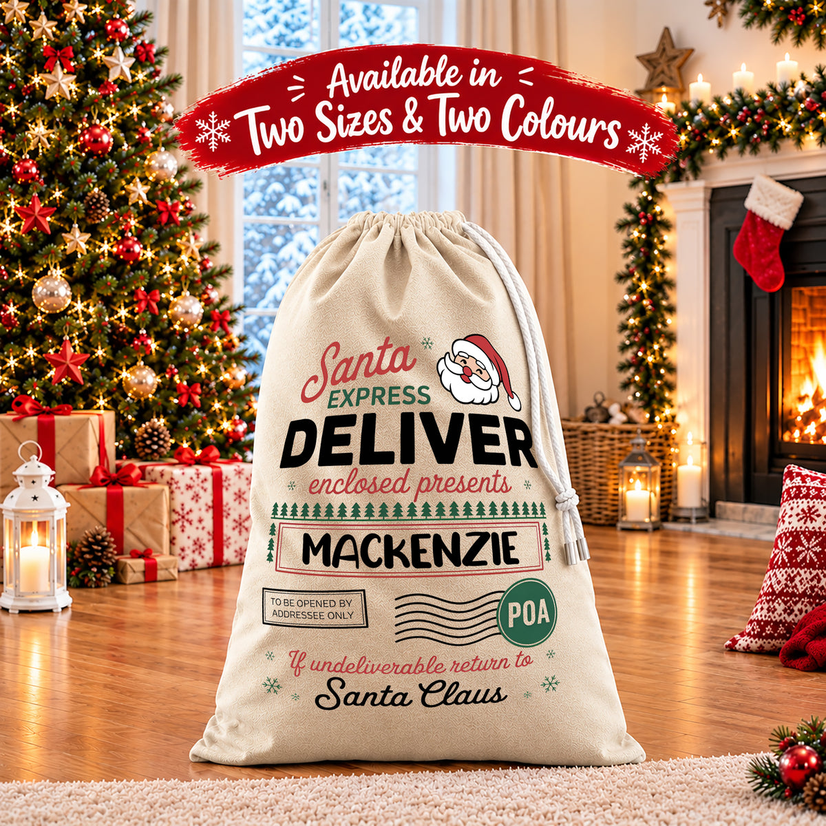Personalised Christmas Stock Gift Sack -Classic Santas Sleigh Edition V3