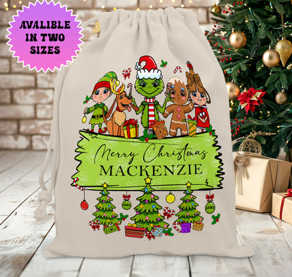 Personalised The Grinch Christmas Stock Gift Sack - Grinch Christmas 2025 Edition