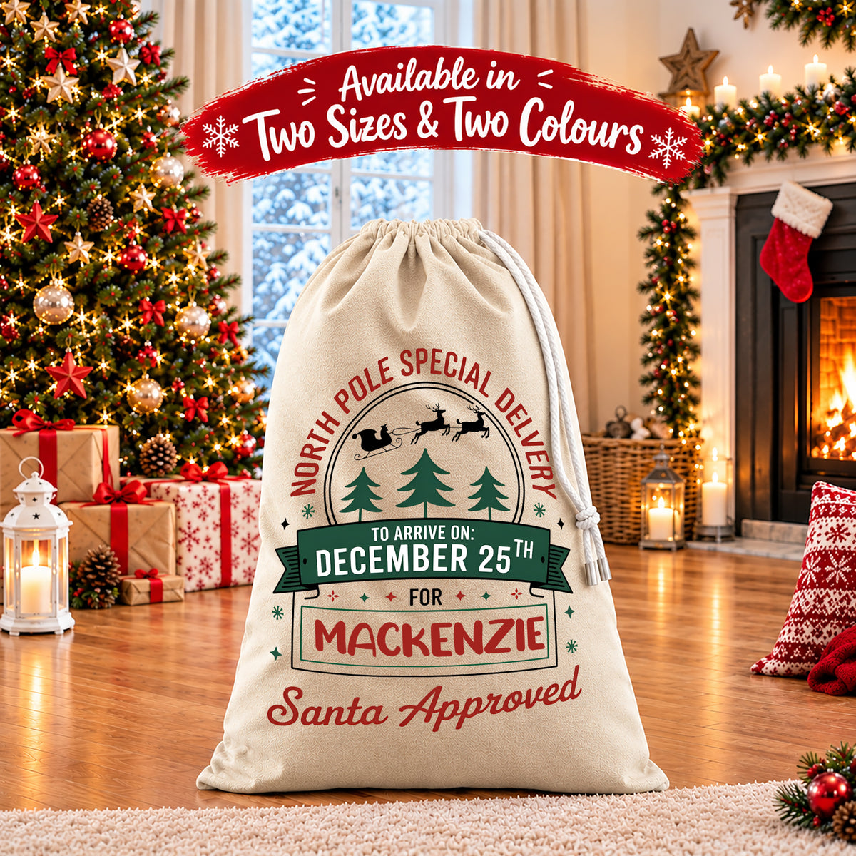 Personalised Christmas Stock Gift Sack -Classic Santas Sleigh Edition V2