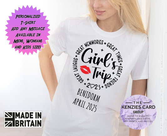 Personalised Girls Trip Girls Holiday Matching Family T Shirt 2024