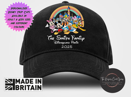 Personalised Disneyworld / Disneyland Paris Matching Family Caps - Disney Castle Fab Five Edition