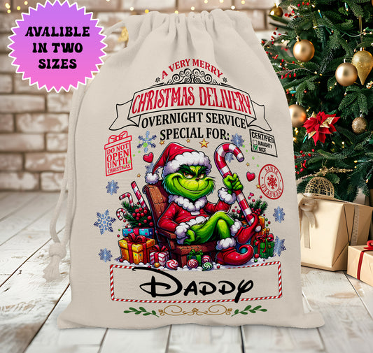 Personalised The Grinch Christmas Stock Gift Sack - Grinch Christmas 2025 Edition