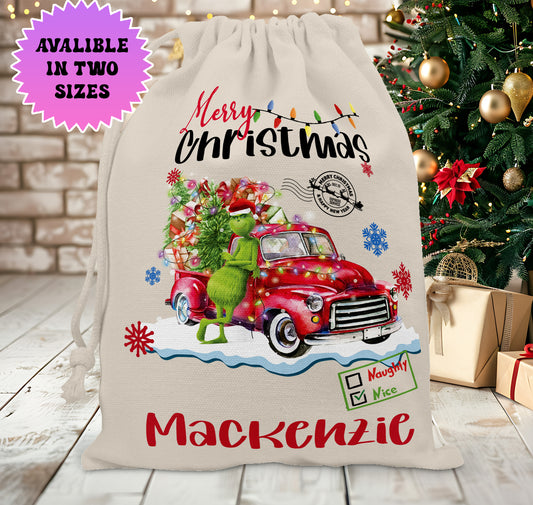 Personalised The Grinch Christmas Stock Gift Sack - Grinch Christmas 2025 Edition