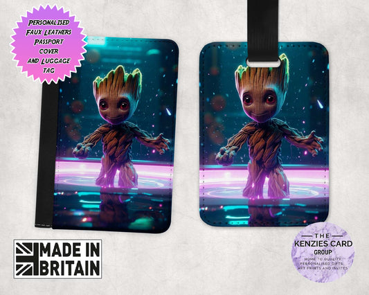Personalised Dinsey Marvel Groot Passport Cover and Luggage Tag Sets