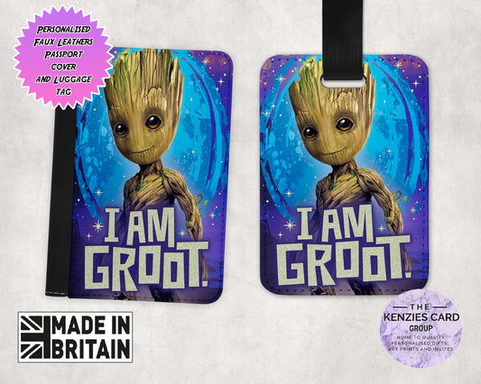 Personalised Dinsey Marvel Groot Passport Cover and Luggage Tag Sets