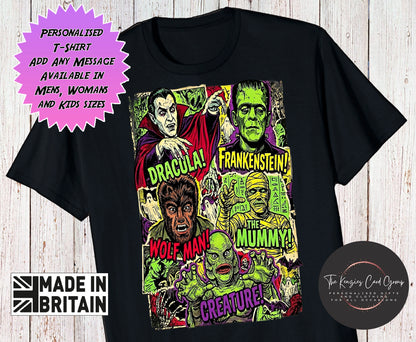 Personalised Halloween Horror Nights - Universal Studios Matching Family T Shirts - Classic Monsters Editon