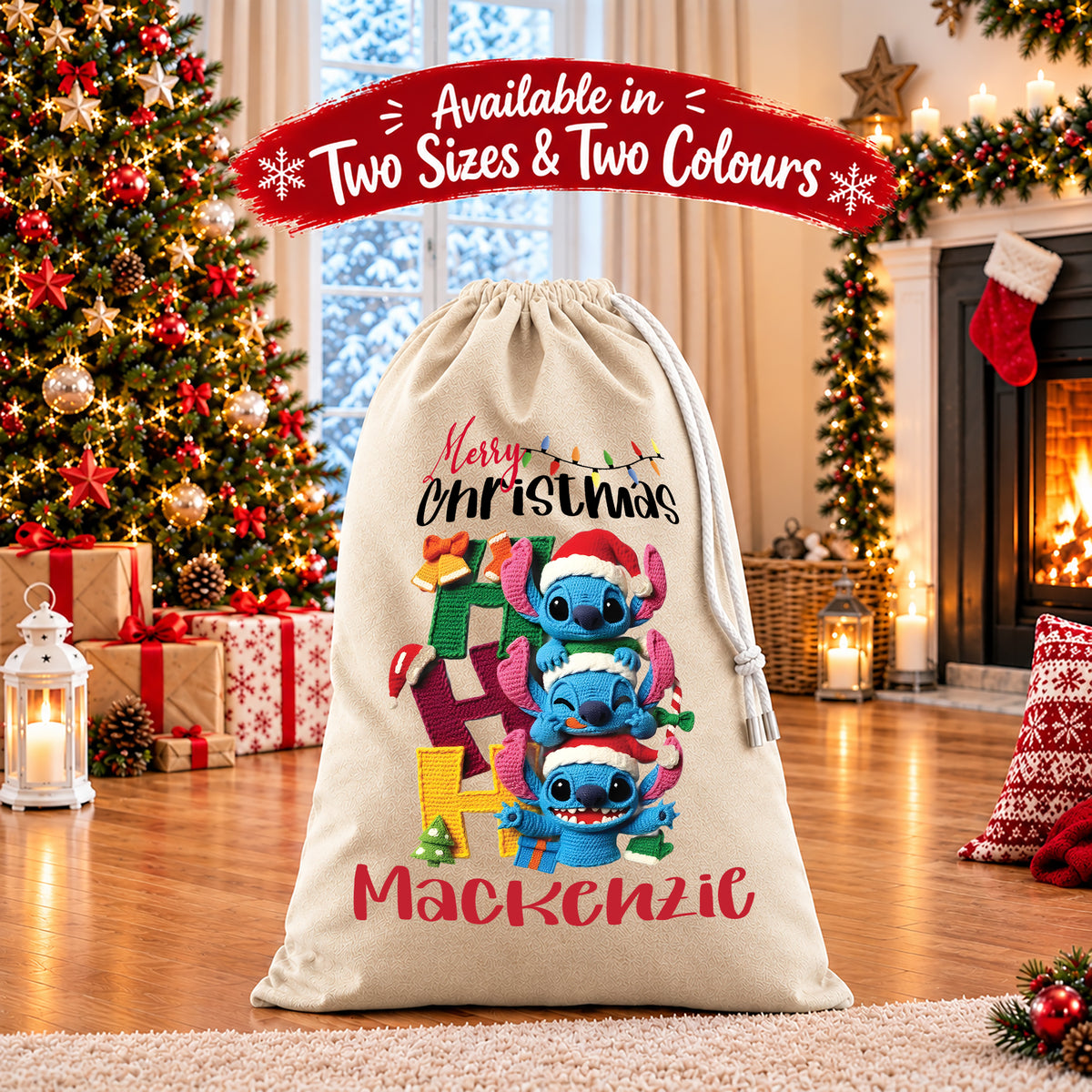 Personalised Christmas Santa Sack Gift Sack Gift Bag - Disney Stitch Edition V1