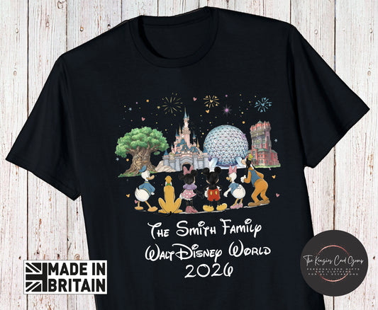 Personalised Disney Trip Matching Family Trip T Shirts - Fab Five Disney World Icons Edition