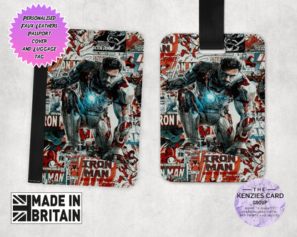 Personalised Dinsey Marvel Iron Man Passport Cover and Luggage Tag Sets
