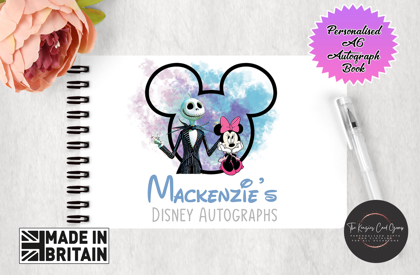 Personalised Disney Autograph Book - Jack Skellington and Minnie Mouse Edition V2
