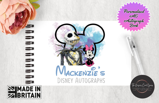 Personalised Disney Autograph Book - Jack Skellington and Minnie Mouse Edition