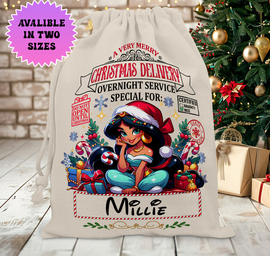 Personalised Disney Christmas Santa Sack Stocking Gift Sack - Disney Princess Jasmine Edition