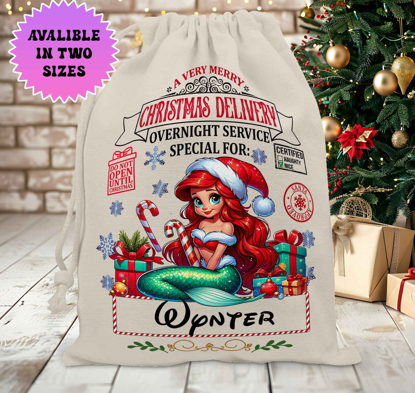 Personalised Disney Christmas Santa Sack Stocking Gift Sack - Disney Princess Little Mermaid Edition