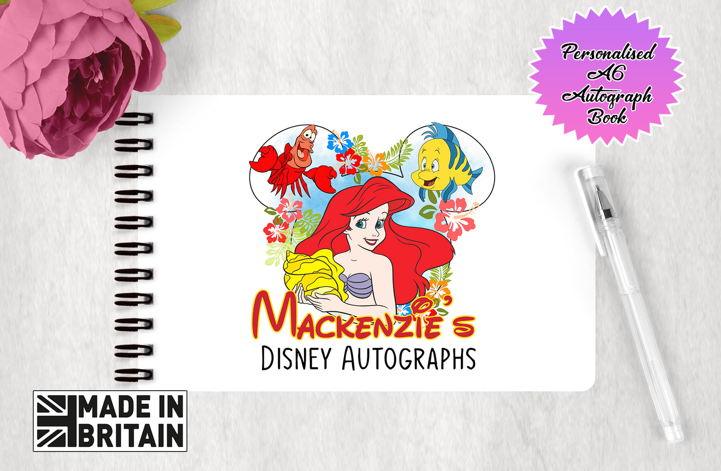 Personalised Disney Autograph Book -  Ariel Little Mermaid
