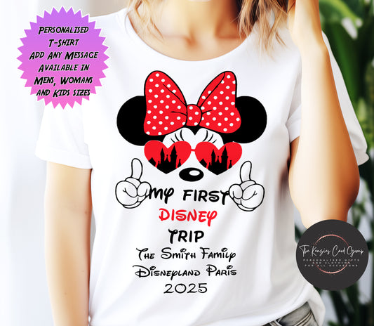 Personalised Disneyland Paris 2025 T-Shirts Matching Family First Disney Trip - Minnie Edition