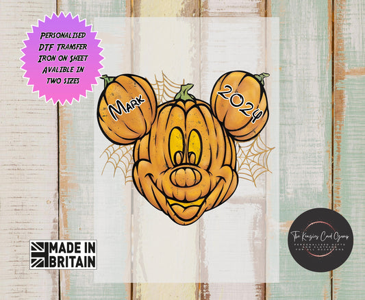 Personalised Disney Halloween Matching Family T Shirts - DTF TRANSFER - Pumpkin Mickey Edition