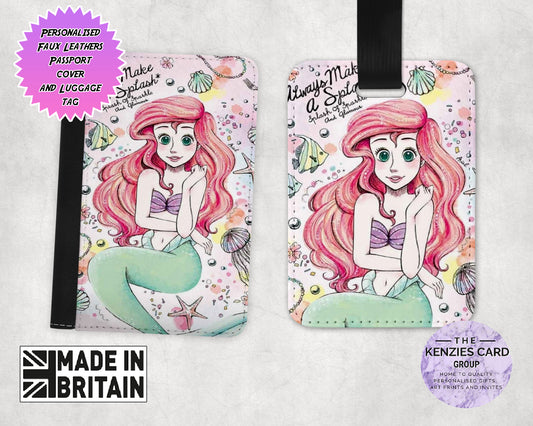 Personalised Dinsey Ariel Little Mermaid  Passport Cover and Luggage Tag Sets