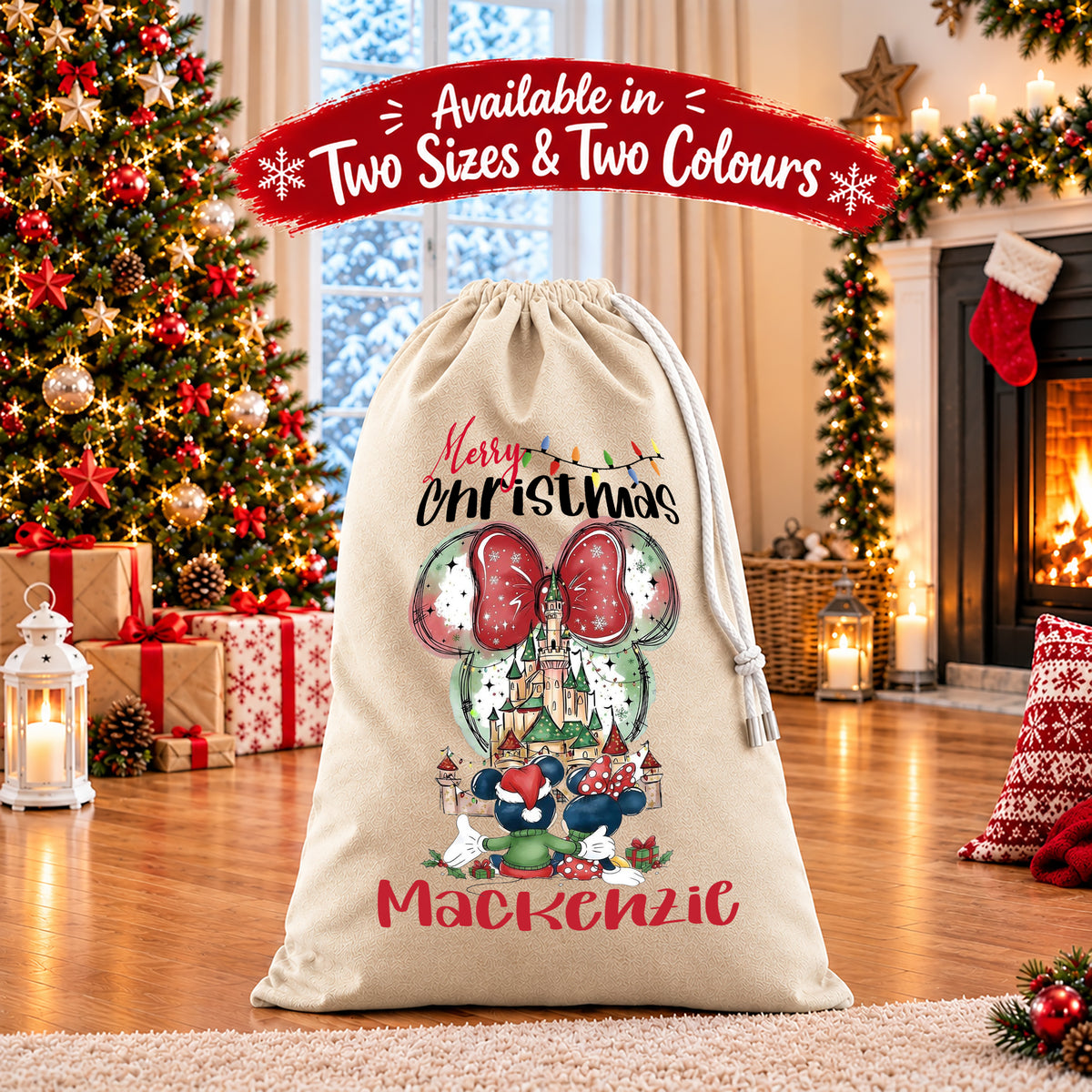 Personalised Christmas Santa Sack Gift Sack Gift Bag - Disney Mickey and Minnie Mouse Edition V2