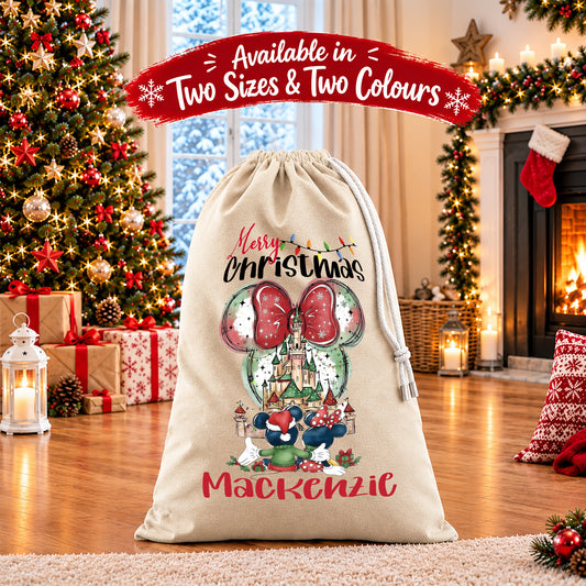 Personalised Christmas Santa Sack Gift Sack Gift Bag - Disney Mickey and Minnie Mouse Edition V2