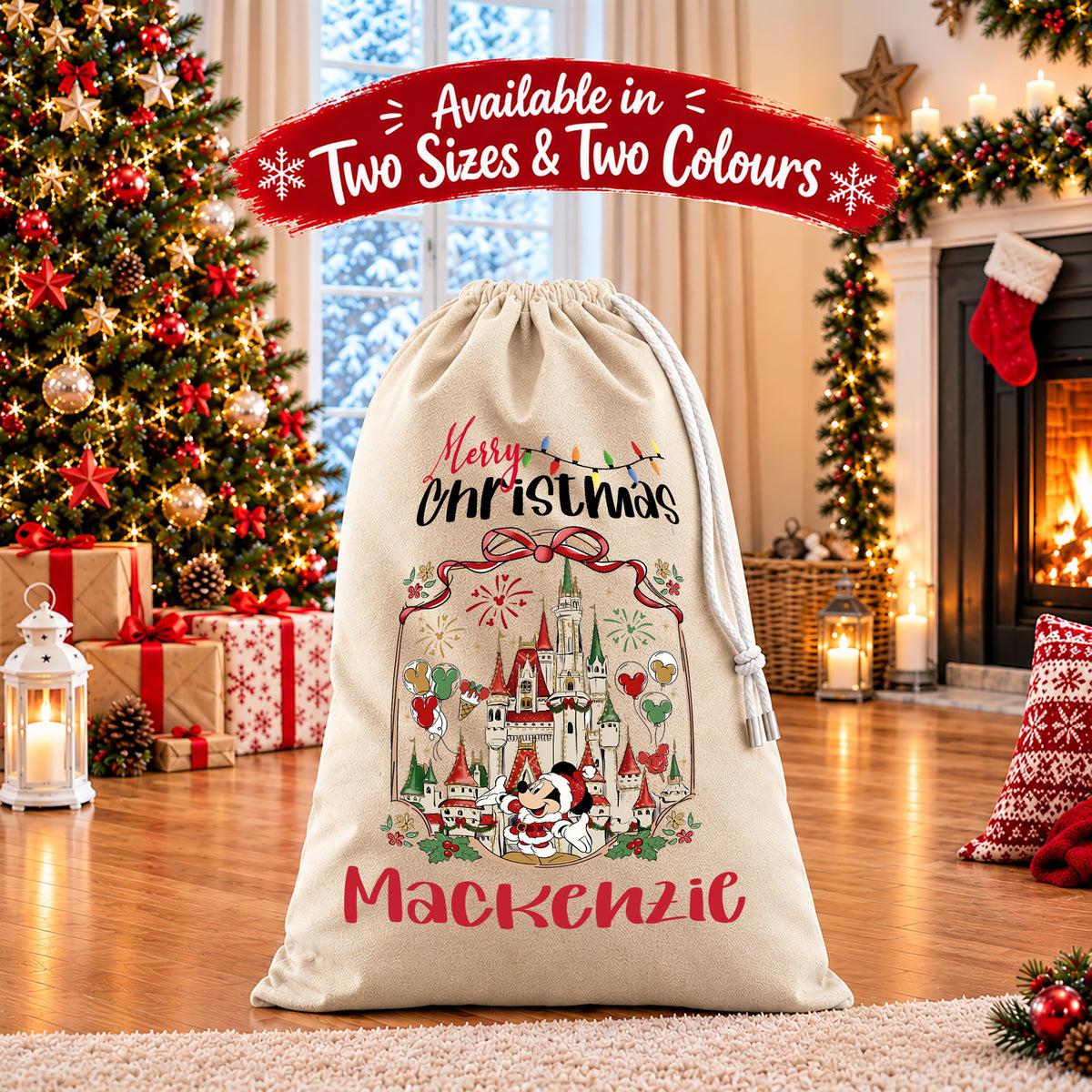 Personalised Christmas Santa Sack Gift Sack Gift Bag - Disney Mickey and Minnie Mouse Edition