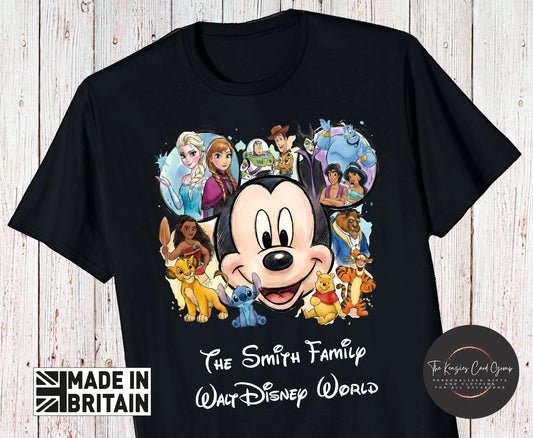 Personalised Disney Trip Matching Family Trip T Shirts - Disney Characters Disney World or Disneyland Editon