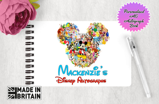 Personalised Disney Autograph Book - Multi Disney and Pixar Character Mickey Head Edition
