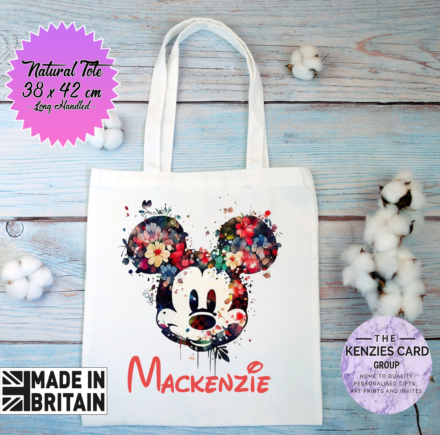 Personalised Mickey Mouse Floral Mickey Head Disney Tote