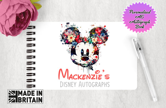 Personalised Disney Autograph Book - Mickey Mouse Flower Edition
