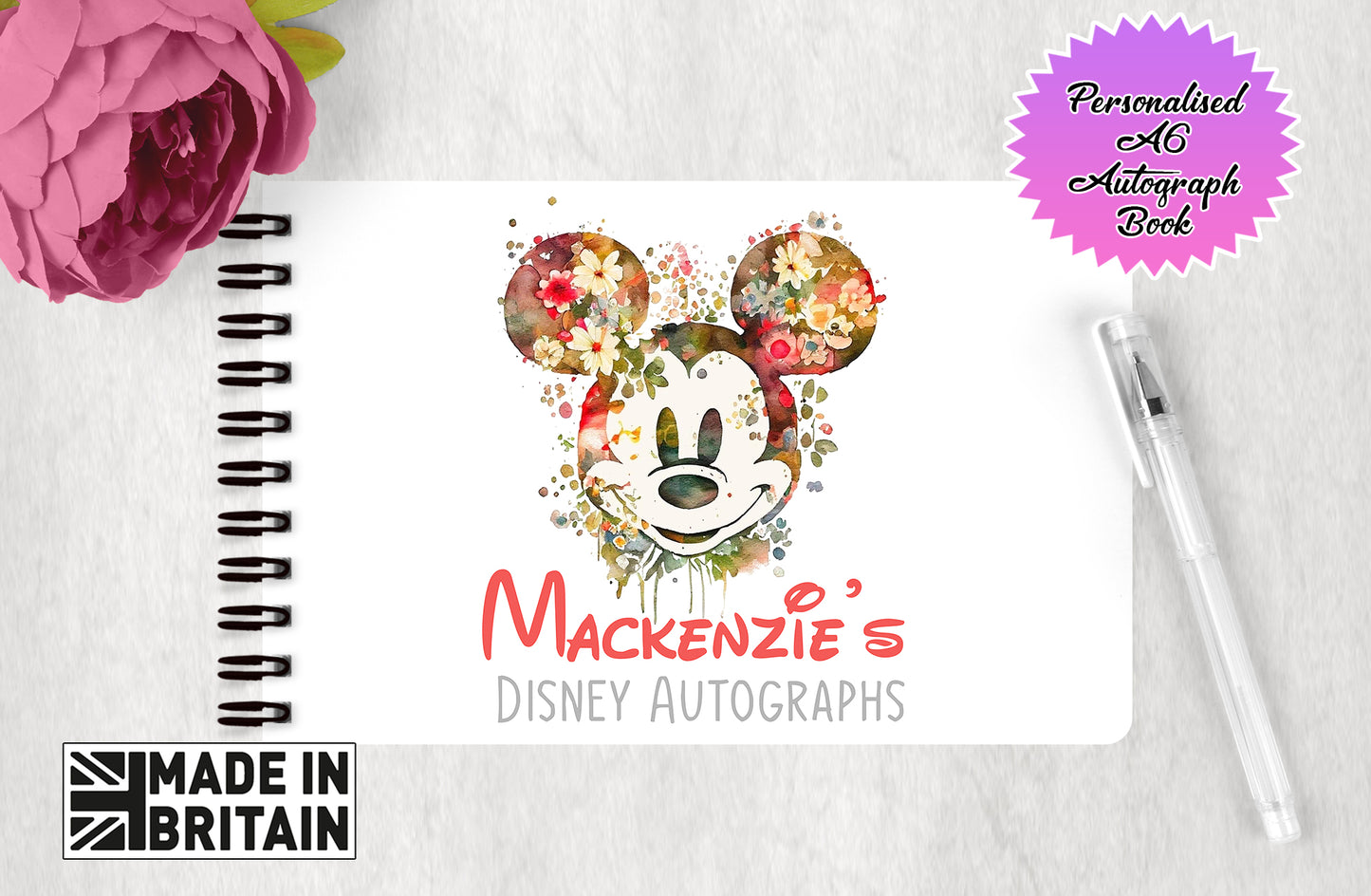 Personalised Disney Autograph Book - Mickey Mouse Flower Edition