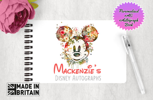 Personalised Disney Autograph Book - Mickey Mouse Flower Edition