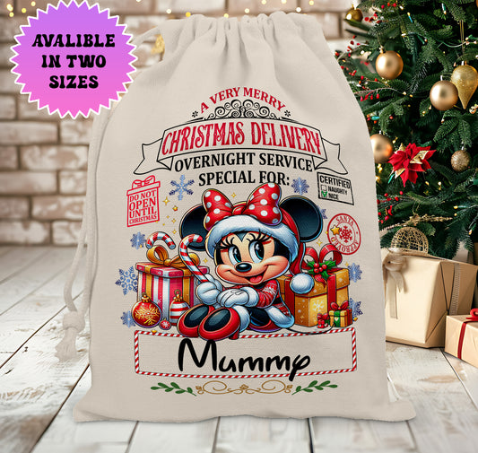 Personalised Disney Christmas Stock Gift Sack - Fab Five Minnie Mouse Edition