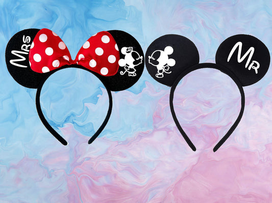 Personalised Disney Mickey & Minnie Family Ears Headband - Mr and Mrs Edition