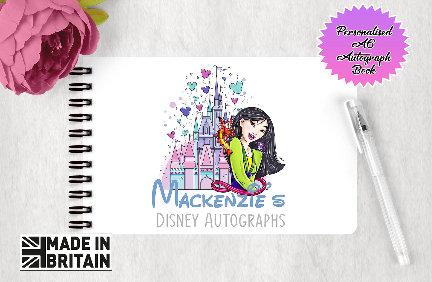 Personalised Disney Autograph Book - Mulan Edition V2
