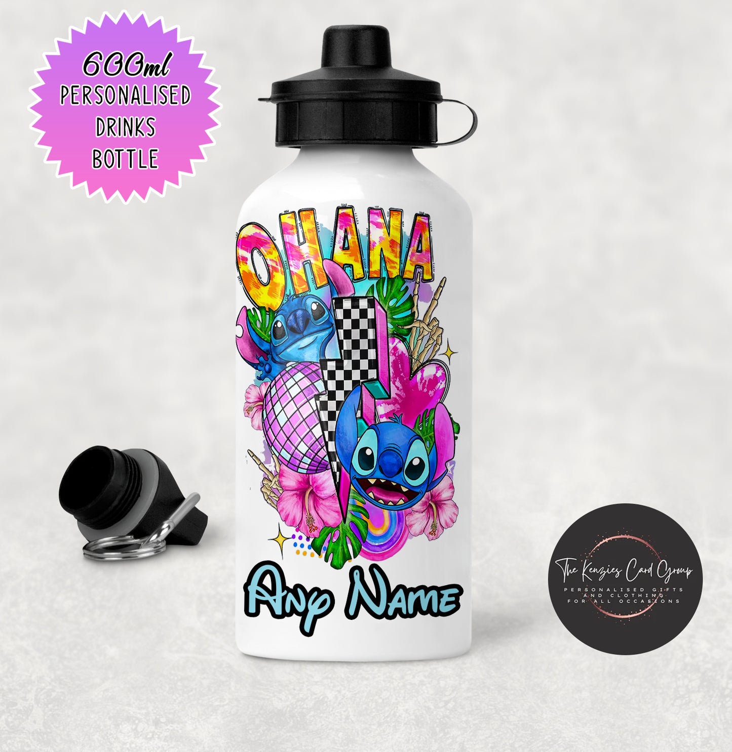 Personalised Disneys Lilo and Stitch 600ml Metal Water Bottle - Ohana Edition