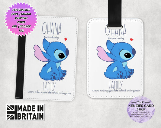 Personalised Dinsey Lilo and Stitch Ohana Means Family Matching Passport and Luggage Tag Sets
