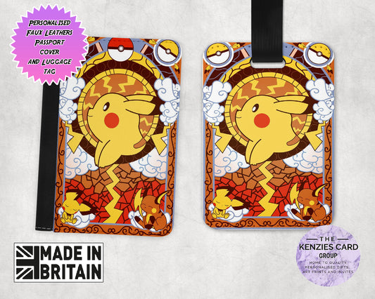 Personalised Pokemon Pikachu Passport Cover and Luggage Tag Sets