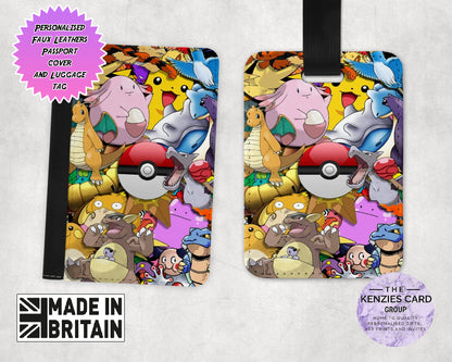 Personalised Pokemon Pikachu Passport Cover and Luggage Tag Sets